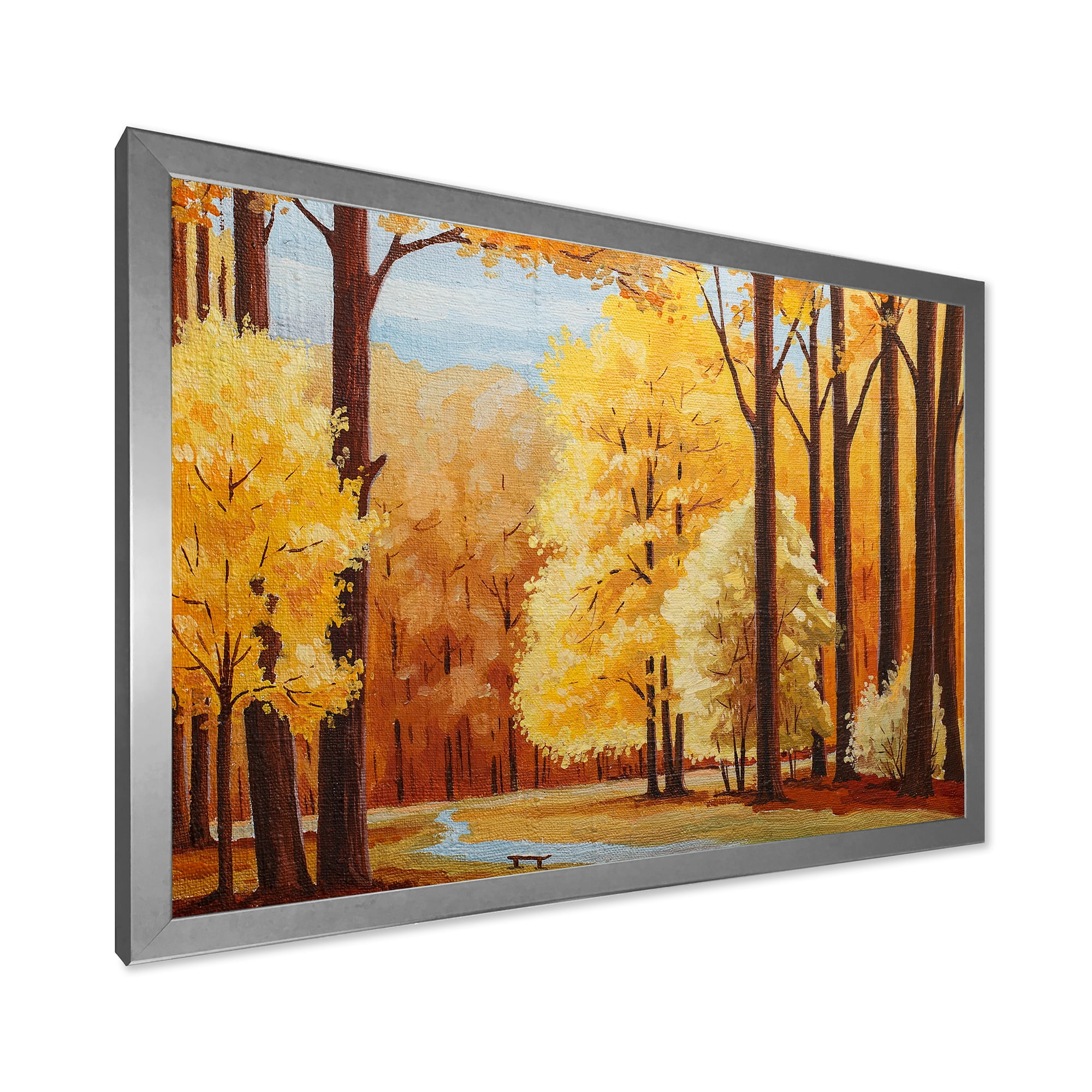 Designart 'Orange Autumn Trees At Sunrise' Farmhouse Framed Art Print