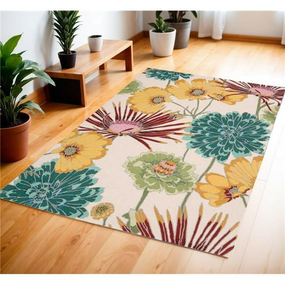 HomeRoots 552637 4 x 6 ft. Floral Hand Carved Handmade Rectangle Area Rug, Ivory, Red & Orange