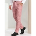 thumbnail image 2 of Unique Bargains Men's Dress Pants Casual Flat Front Stretch Business Plaid Pants 28 Pink White, 2 of 6