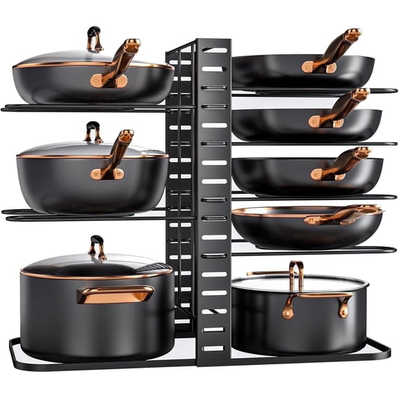 ORDORA Pots and Pans Organizer Rack under Cabinet, 8-Tier Adjustable Pot Racks, Pan Organizers inside Cabinet with 3 DIY Methods