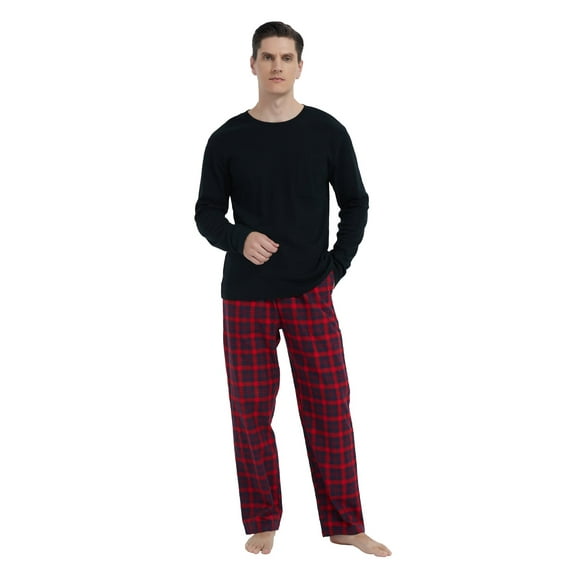 Apparonia Men's Pajamas Sets Plaid Sleepwear Long Sleeve Shirts and Pants Lightweight Soft Mens Pjs Lounge Set with Pockets Dynamic Scarlet XL