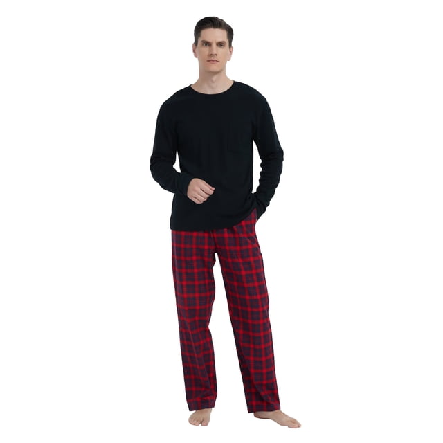 Apparonia Conjuntos de Pijamas para Hombre Ropa de Dormir a Cuadros Camisas y Pantalones de Manga Larga Conjunto de Pijama Ligero y Suave para Hombre con Bolsillos Dinámicos Escarlata L