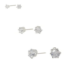 Claire's Silver Cubic Zirconia Round Stud Earrings - 3MM, 5MM, 7MM