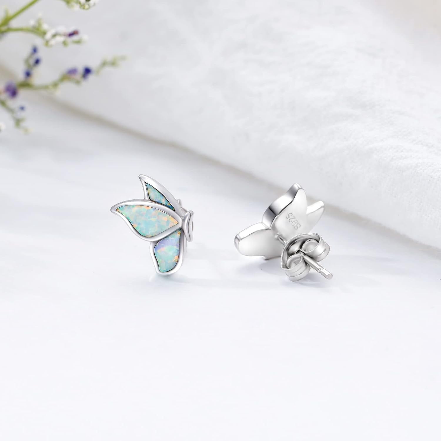 Dorunmo Sterling Silver Butterfly Wings Earrings Opal Stud Earrings Hypoallergenic Earrings Jewelry Gifts for Women