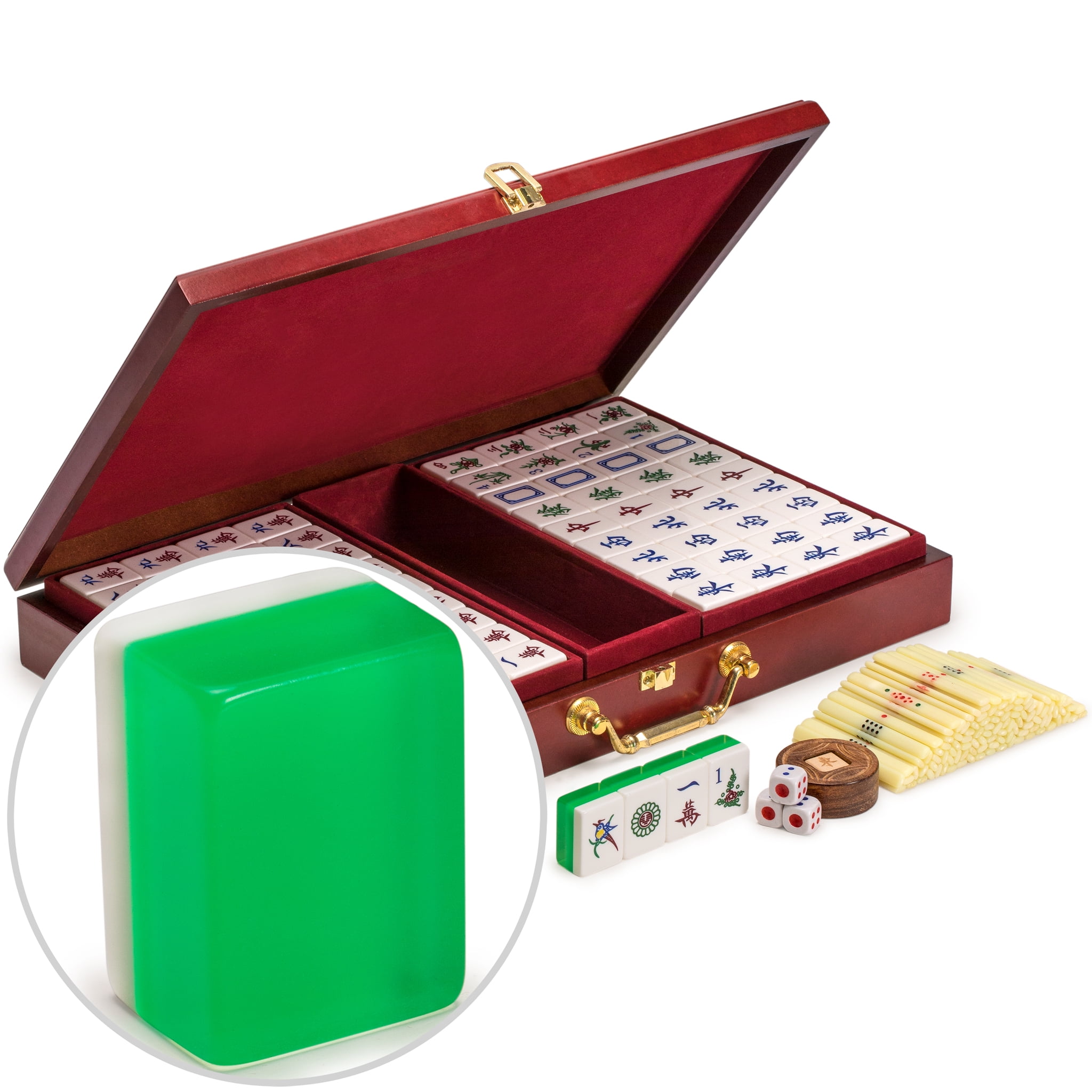 XXZY Chinese Mahjong Portable Travel Mahjong Set Melamine Mah-Jong with  Aluminum Box Table Majiang Chess Set Game（144 Tiles） (Color : Green, Size 