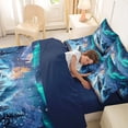 thumbnail image 4 of Castle Fairy Winter Castle Twin Bedding Sets 7-Piece for Kids, Northern Lights Bedding Comforter Set for Bedroom, Blue and Green,Navy Blue Reversible, 4 of 7