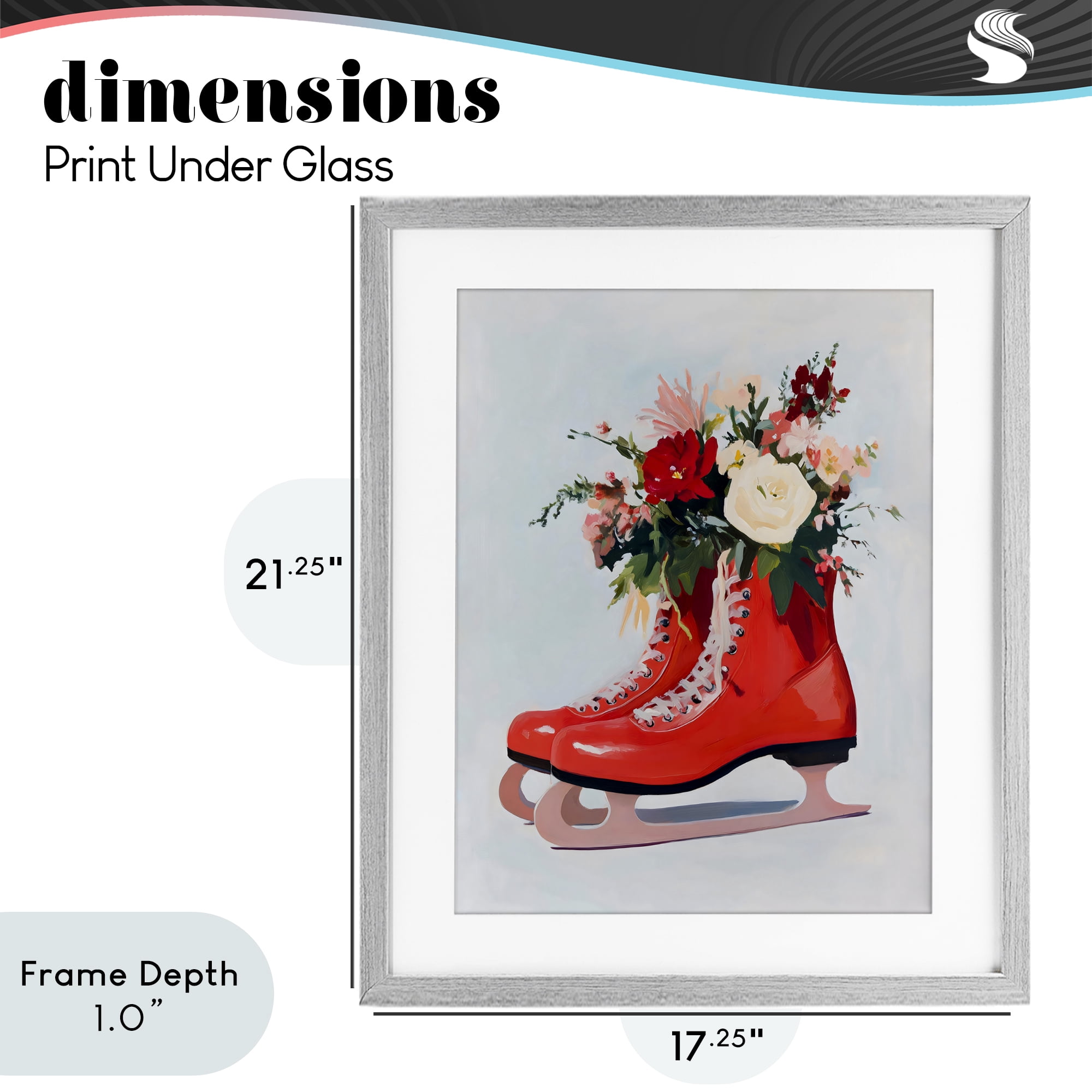 Stupell Industries Floral Ice Skates Gray Framed Print Under Glass, design by The Prints Vibe