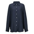thumbnail image 4 of Holzkary Women's Long Sleeve Elegant Lightweight Oversize Tunic Plain Casual Shirt Women's Tops Fashionable Loose Casual Solid Color Long Sleeved Shirt Navy Xl, 4 of 6