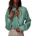 thumbnail image 2 of Endives Womens Button Down Blouse Plaid V Neck Casual Long Sleeve Tops Work Checkered Shirt Trendy Spring Outfit, 2 of 6