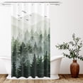 thumbnail image 3 of Green Misty Forest Shower Curtain Set Ombre Sage Green White Waterproof Fabric Shower Curtains Nature Tree Mountain Woodland Decorative Bathroom Bath Curtain Without Hook (Green, 36 × 72), 3 of 5