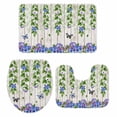 thumbnail image 2 of Spring Floral Bathroom Rugs Set Watercolor Blue Purple Floral Leaf Butterfly Beige Wood Grain Non Slip Absorbent Bath Mats 3 Piece Set, U-Shaped Floor Mat, Toilet Seat Cover Large Size, 2 of 9