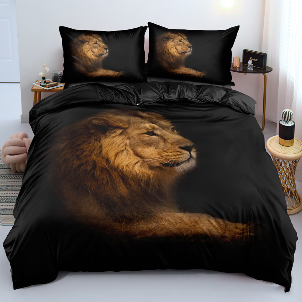 3D Animals Lions Print Bed Duvet Cover Sets Twin Full Queen King Size