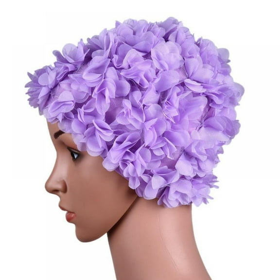 Pretty Comy Fashion Flower Swim Cap,Long Hair Swimming Cap Women Adult Kids Retro Floral Petal Swimming Hats Fashion Elastic Long Hair Swim Bathing Cap