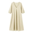 thumbnail image 4 of Guieoi Summer Dresses for Women 3/4-Sleeve V-Neck Cotton-Linen Dress Beige L, 4 of 5