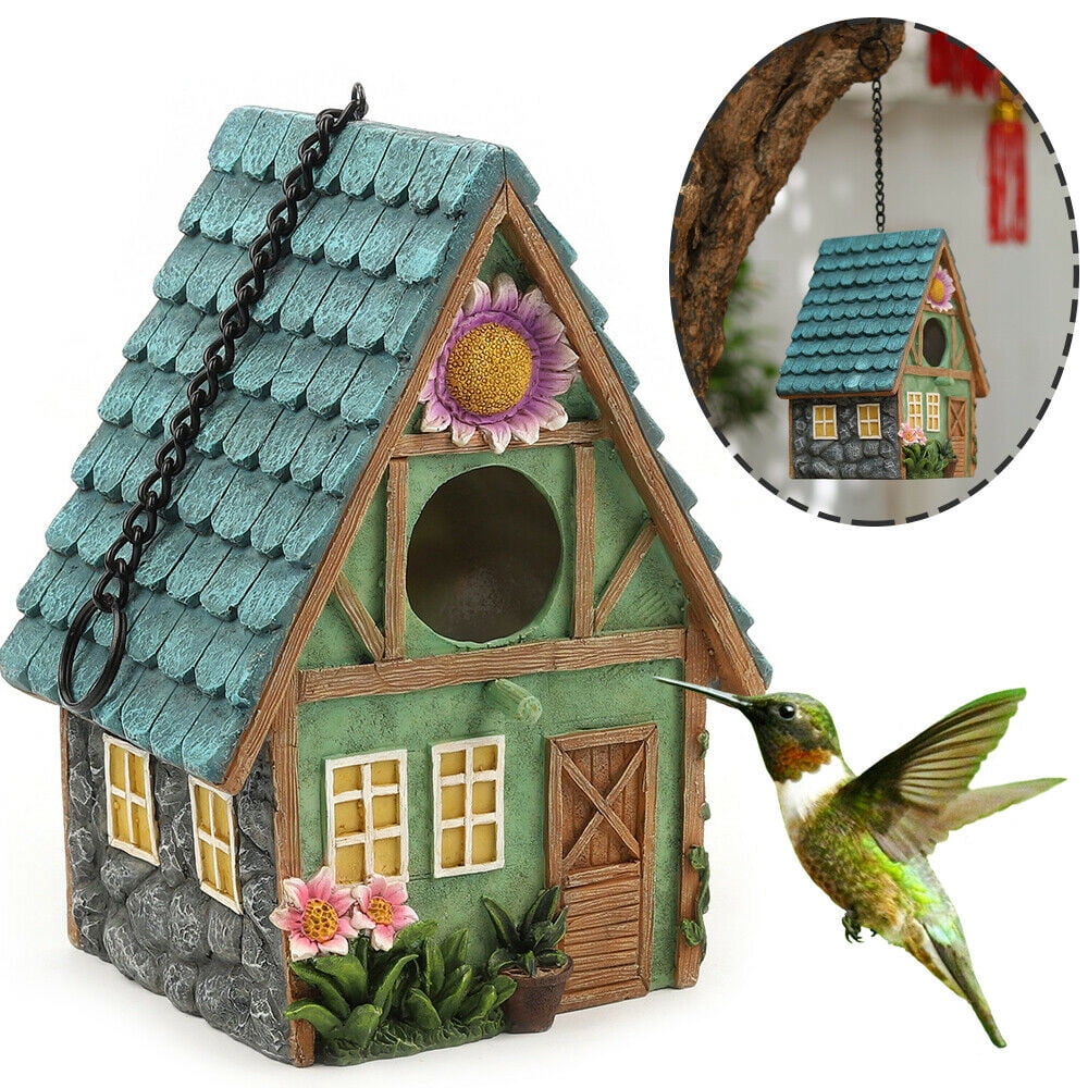 Garden Hanging Decorative Bird House with Flower HandPainted