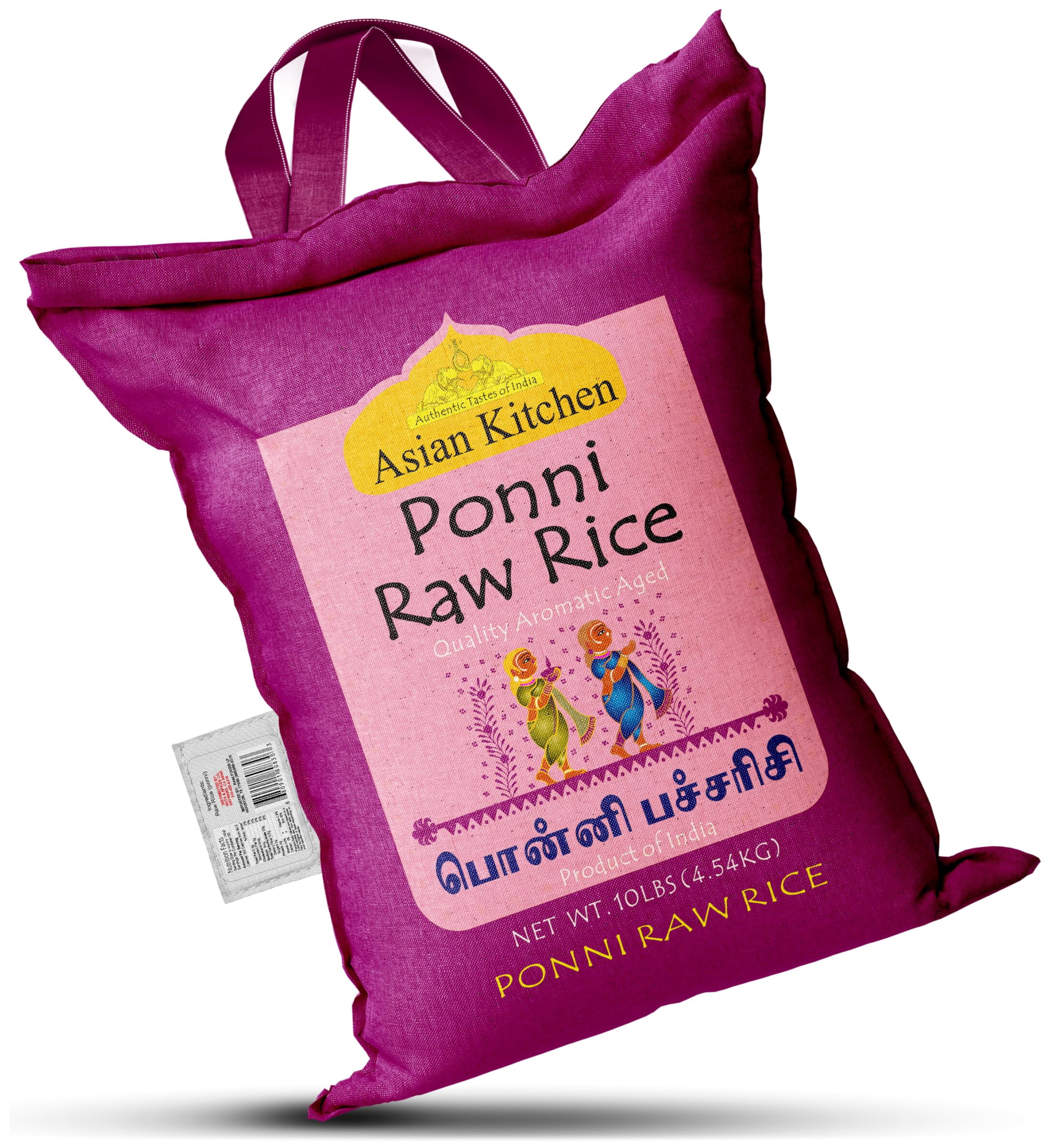 Asian Kitchen Ponni Raw Rice 10-Pound Bag, 10lbs (4.54kg) Short Grain Rice ~ All Natural | Gluten Friendly | Vegan | Indian Origin | Export Quality