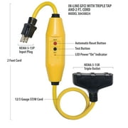 Tower Manufacturing 30438024 Auto-Reset 15 AMP Inline GFCI Cord, 2 Feet, Yellow