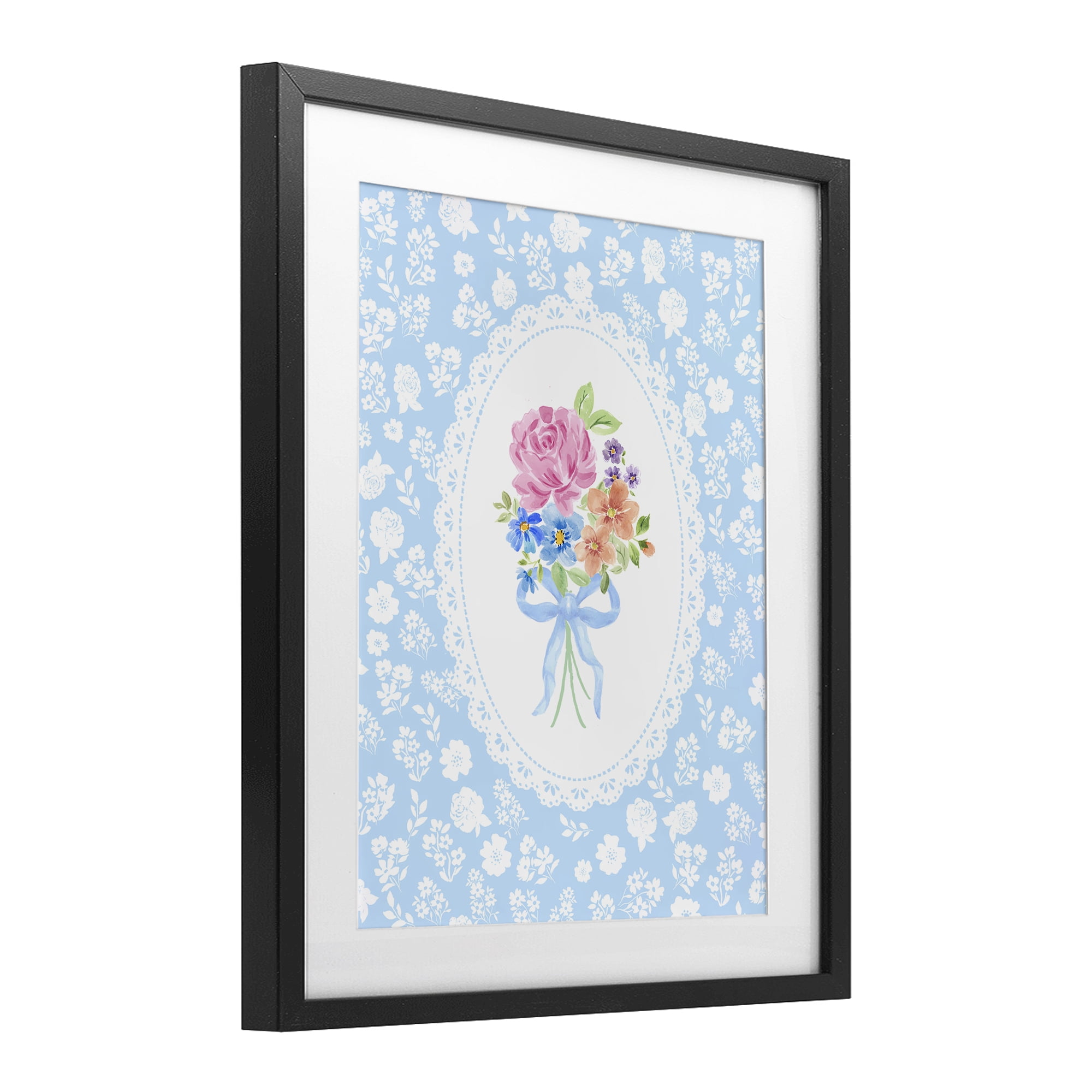 Stupell Industries Blue Feminine Bouquet Black Framed Print Under Glass, design by Corinne Haig