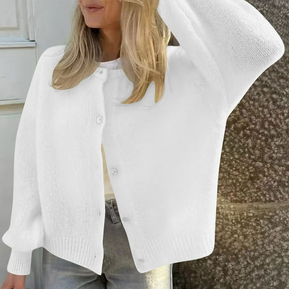 Womens Oversized Cardigans Button up Long Lantern Sleeve Knit Sweaters Casual Soft Fall Jacket Outerwear New Women's Lightweight Cardigan White XL