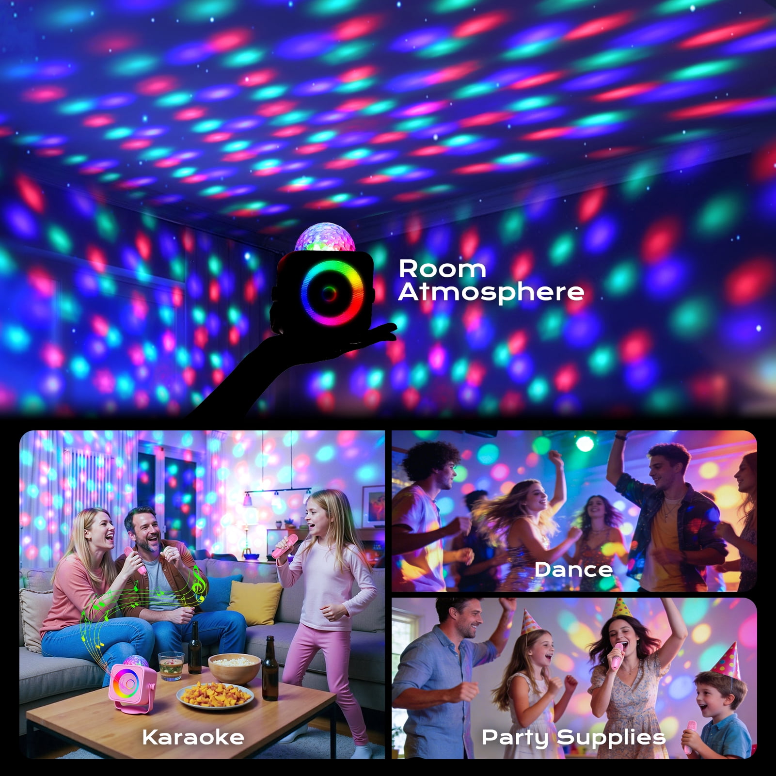 Karaoke Machine for Kids Adults, Portable Bluetooth Karaoke Speaker with 2 Wireless Microphones and Disco Party Lights, Mini Singing Toy Gift for Girls Boys Ages 4-12