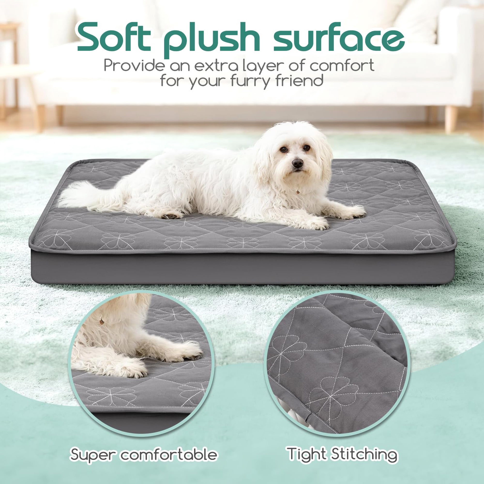 Waterproof dog bed cover replacement, washable fitted sheet with elastic band, ultra soft noiseless quilted pet bed liner for dogs cats, fits 35x44 inch beds, grey