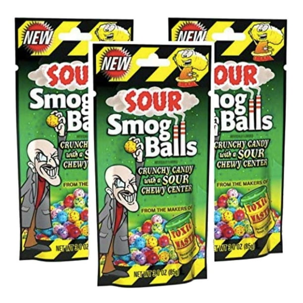Toxic Waste Sour Smog Balls Crunchy Candy with a Sour, Chewy Center