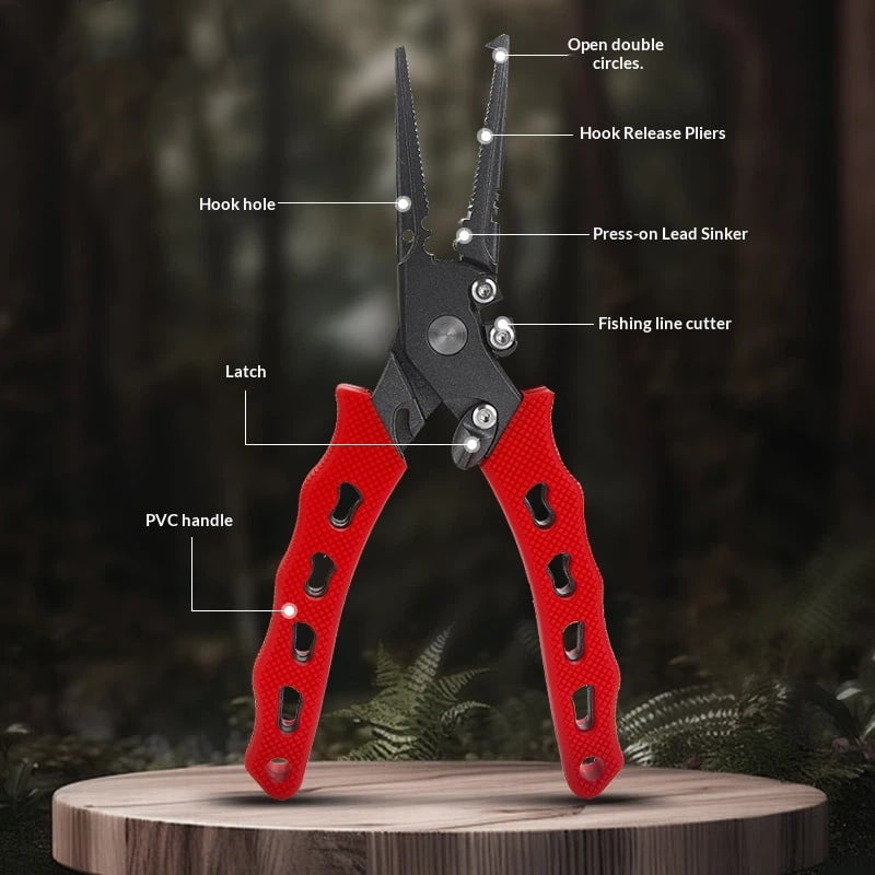 Fishing Pliers, Saltwater Line Cutter with Split Ring Pliers, Fishing Hook Remover, Fishing Nose Pliers with , Fishing Gear Gifts for Men red