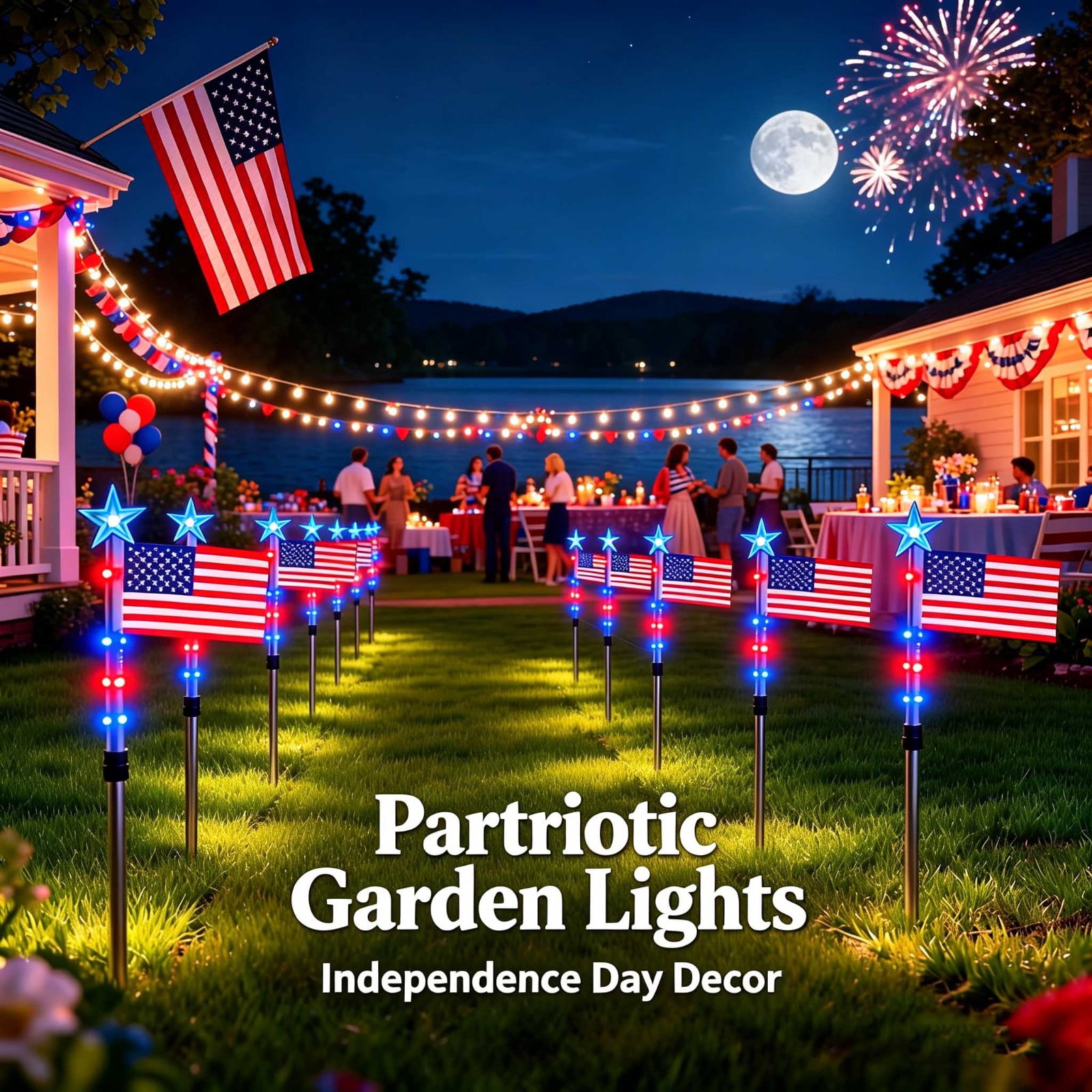 CSSAD 8 Pack Solar American Flag Pathway Lights - Patriotic Red White Blue Outdoor Stake Waterproof LED Lights, 4th of July Memorial Day & Independence Day Yard Garden Flag Pole Light Solar Powered