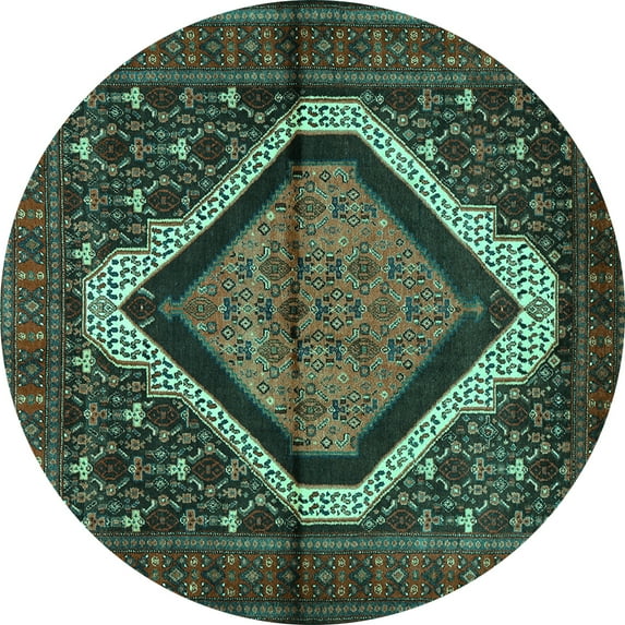 Ahgly Company Machine Washable Indoor Round Persian Turquoise Blue Traditional Area Rugs, 6' Round
