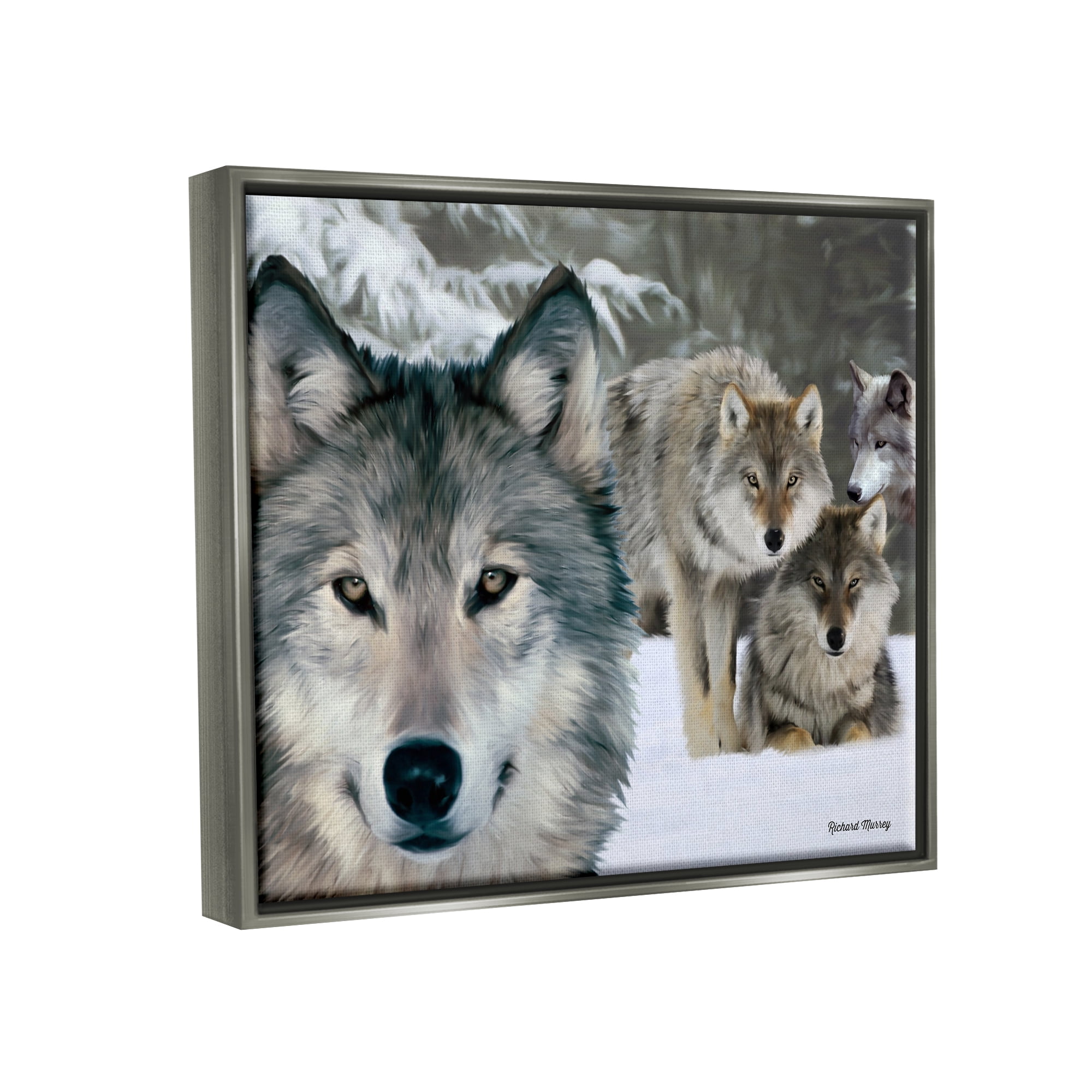 Stupell Industries Wild Wolves Snowy Winter Landscape Animals & Insects Photography Gray Floater Framed Art Print Wall Art