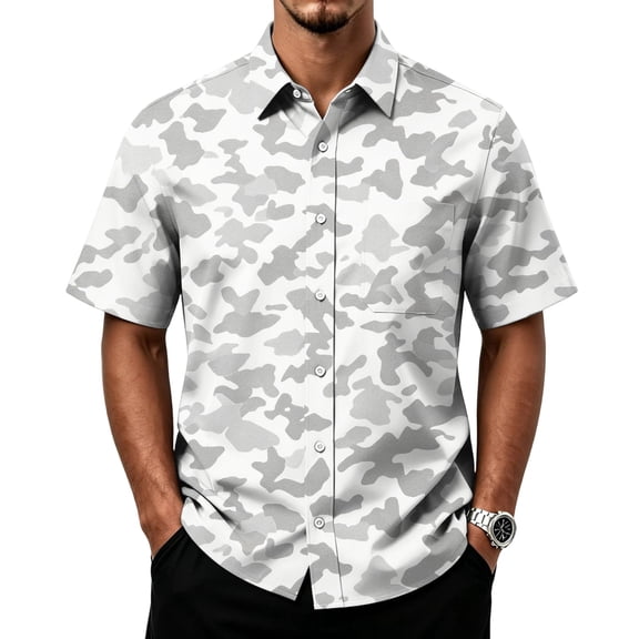 Trgacdwlo S-5XL Camouflage Mens Button Up Shirts Short Sleeve Breathable Work Shirts for Men Quick Dry Summer Fishing Shirts for Men