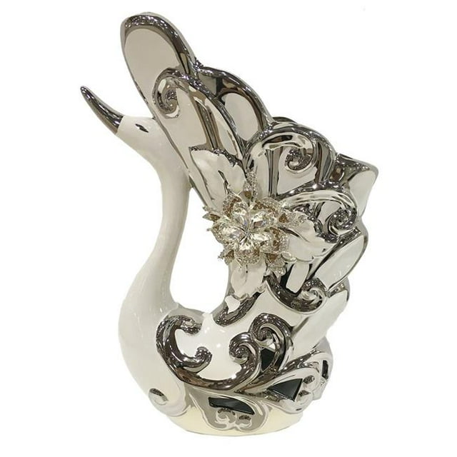 DLusso Designs YX240W 13 in. Silver Peacock Vase