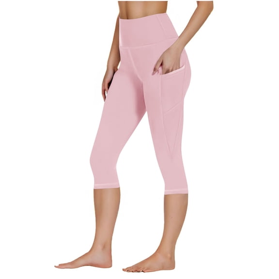 Yoga Capris Leggings With Pockets for Women Seamless High Waisted Cropped Pants Workout Yoga Running Capri Pants Pinks 3XL