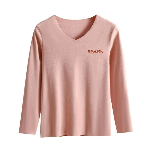 Ladies' Color Fleece Thermal Long-Sleeve V-Neck Top