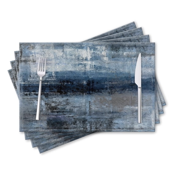 Washable Placemats Set of 4 for Dining Table, Minimalist Blue Grey Abstract Placemats, 12x18 Inch Cotton Linen Table Mats for Kitchen Decor