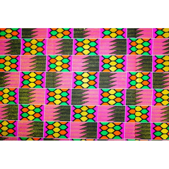 Metallic African Print Fabric by the Yard, Kente Ankara, Cotton Quilting Crafting Sewing Clothing Bubble Gum Pink