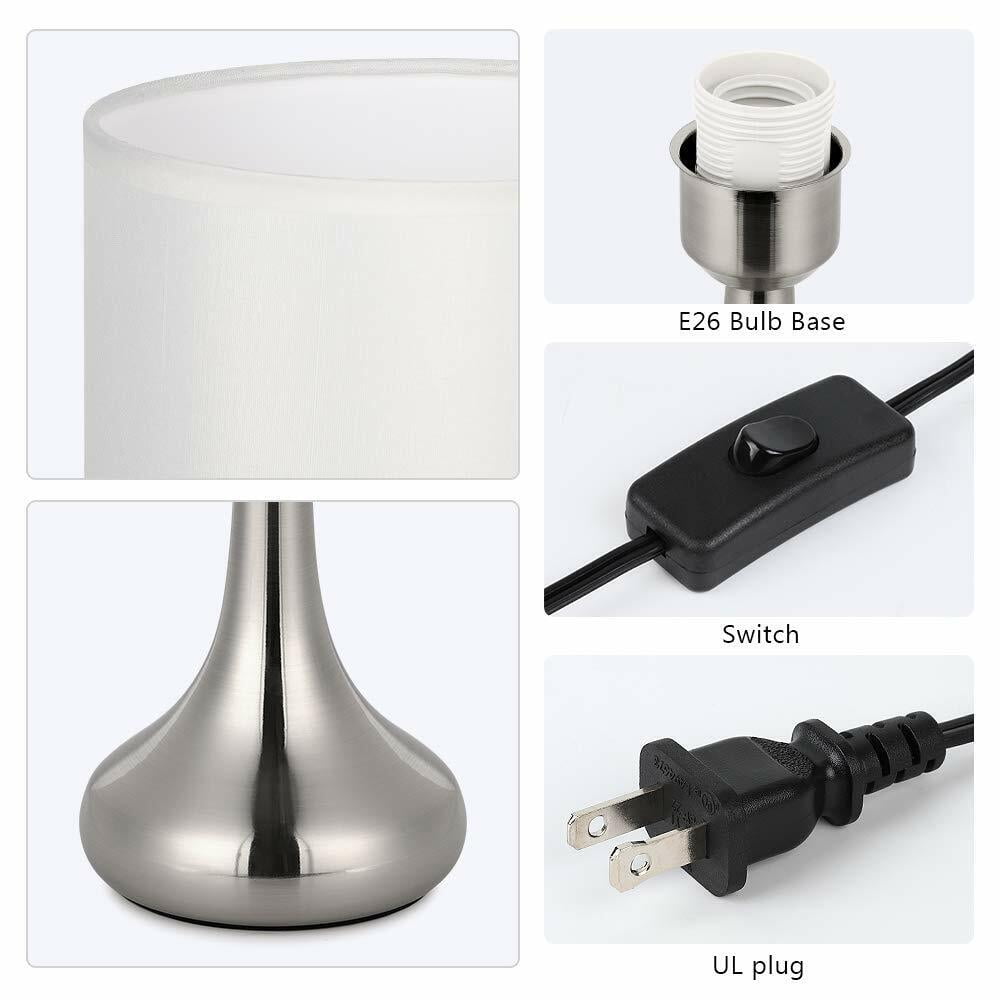 Mengina 13.8" Modern Silver Metal Table Lamp with White Fabric Shade
