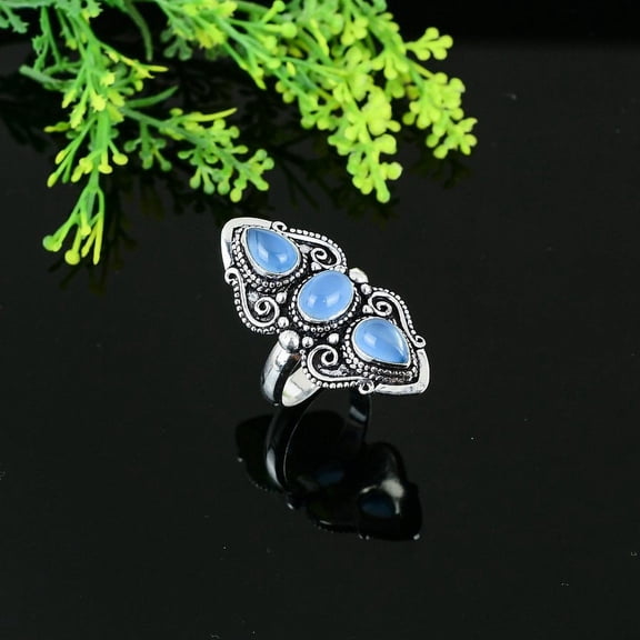 Natural Aqua Chalcedony Gemstone 925 Sterling Silver Gift Ring Size 7