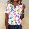thumbnail image 2 of Easter Shirts for Women Rabbit Bunny Egg Short Sleeve Fashion Graphic Tee V Neck Bunny Egg Print Cute Pattern Tops Light Purple S, 2 of 5