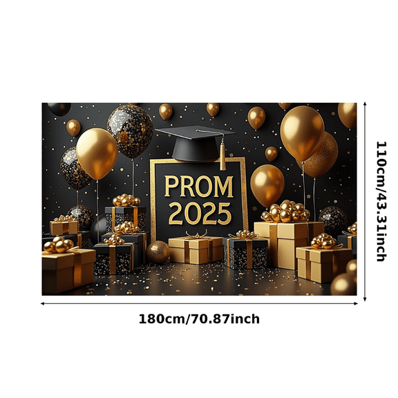 Decorative Prom Banner Graduation Polyester Party Backdrop Stylish Gold Event Decoration for Graduation Party Celebration