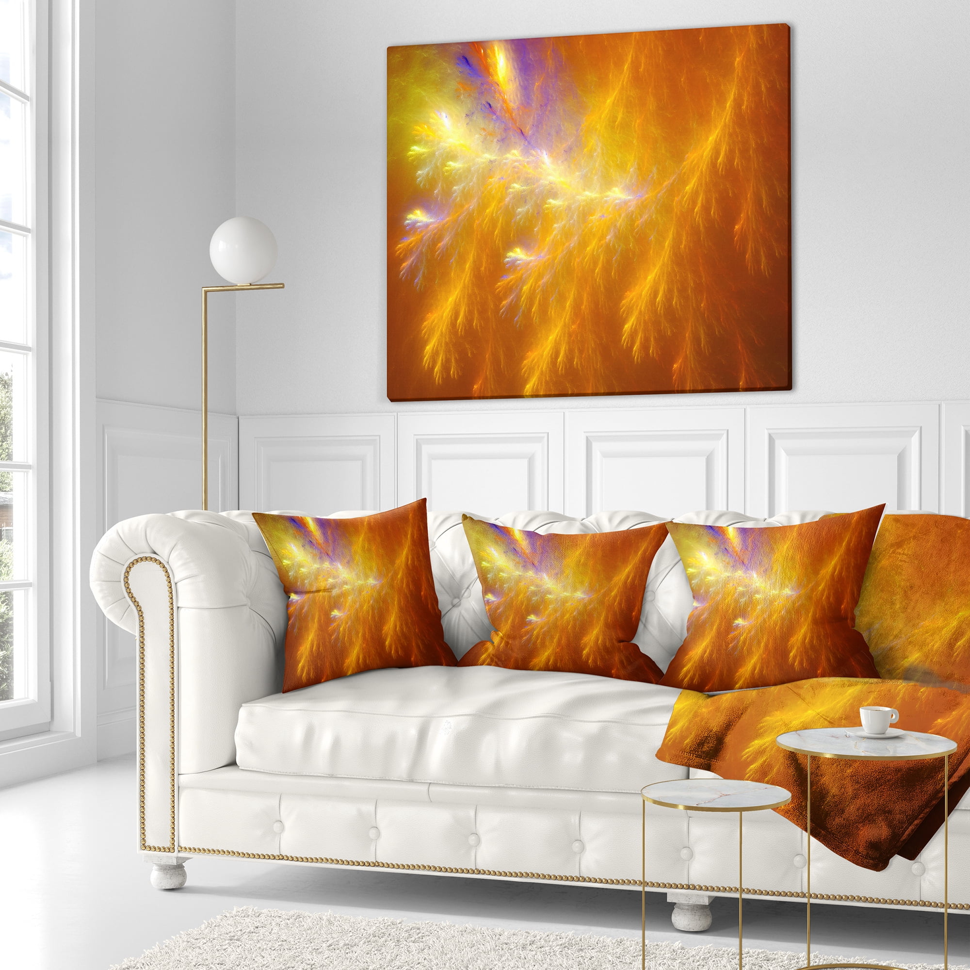 Designart Mystic Yellow Thunder Sky - Abstract Throw Pillow - 16x16
