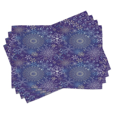 

Dark Blue Placemats Set of 4 Christmas Inspired Pattern with Artistic Ornate Curly Snowflakes Mandala Style Washable Fabric Place Mats for Dining Room Kitchen Table Decor Multicolor by Ambesonne
