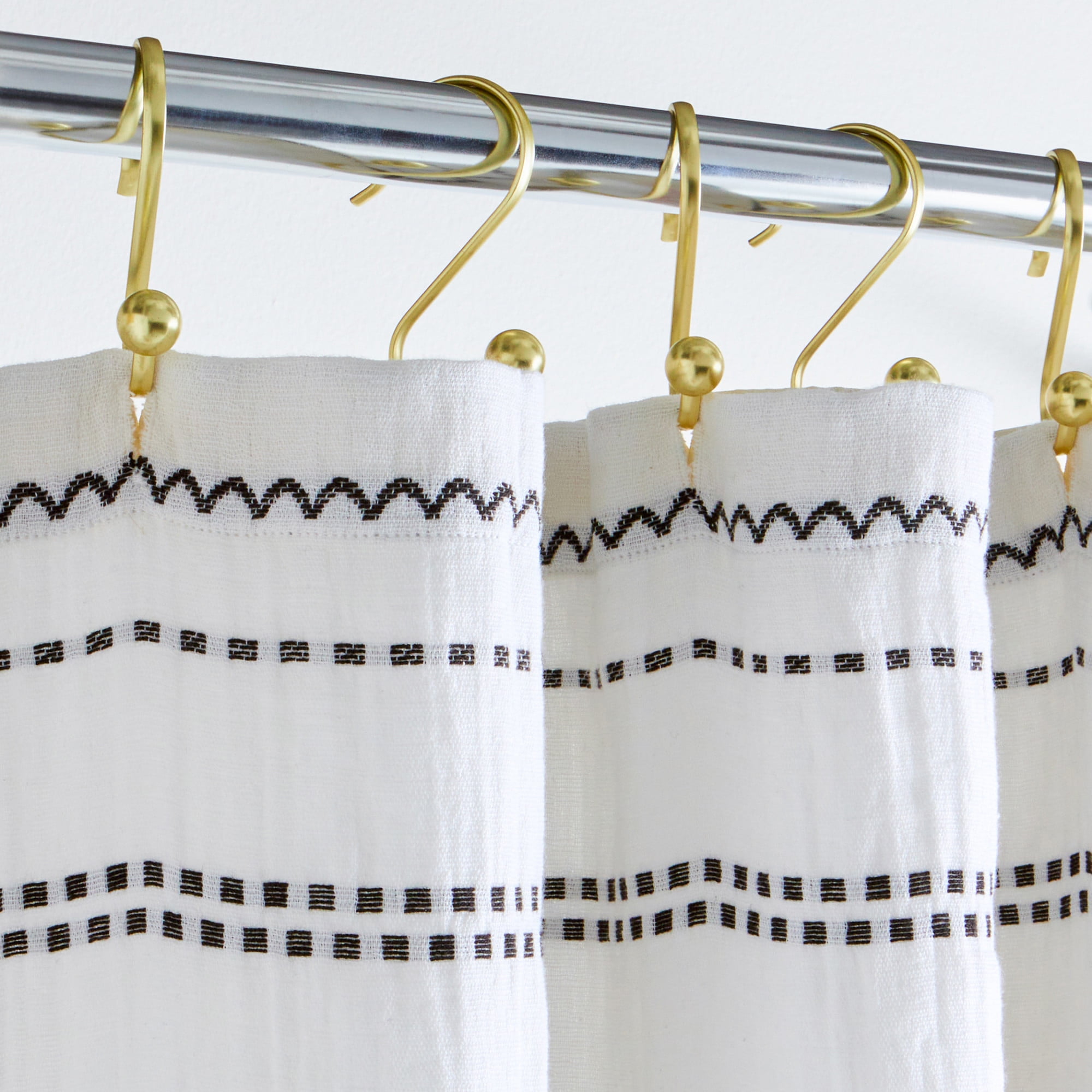 Better Homes & Gardens Crafted Woven Shower Curtain, Vanilla Dream/ Rich Black, 72 W x 72 L, 1 Piece, Recycled Polyester, BCI Cotton