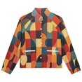 thumbnail image 4 of Jackets for Women Winter Coat Jackets Flannel Stand Collar Jacket(Modern Art Colorful Geometry,Size:S-4XL), 4 of 7