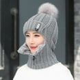 thumbnail image 7 of D-GROEE Women Winter Beanie Hats One-Piece Wool Knitted Balaclavas Mask Set Skull Neck Circle Scarf Ski Snow Hat Cap with Pompom Ball, 7 of 7