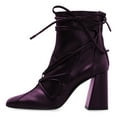 thumbnail image 2 of FSJ Women Fashion Strappy Square Closed Toe Ankle Boots Chunky High Heel Back Zipper Butterfly Lace-up Booties Dating Shoes Size Size 8.5 Purple, 2 of 6