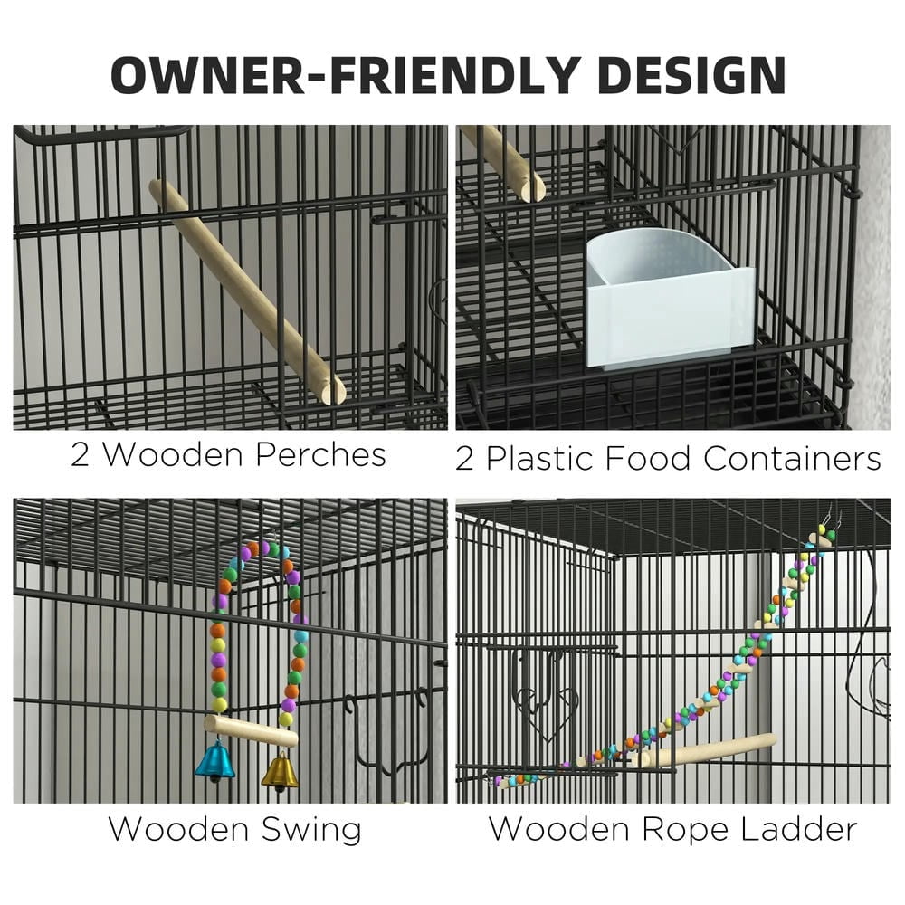 Spaco Double Stackable Bird Cage on Wheels w/ Stand, Bird Cage for Canaries, Black