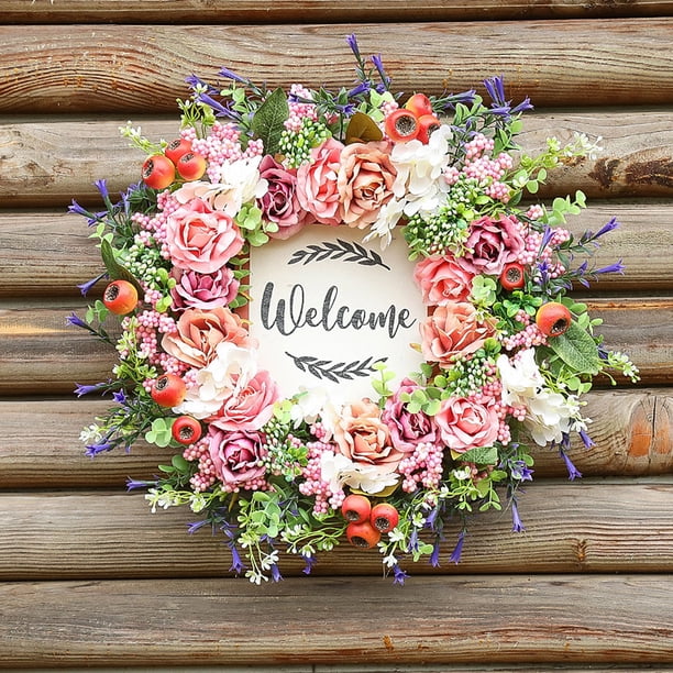 Flor artificial, decoración de pared para el hogar, simulación de flores con marco, pintura de bienvenida, decoración colgante para puerta, festival, marco de fotos, pintura decorativa, decoración de