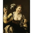 thumbnail image 2 of Hendrick Ter Brugghen 20x24 Black Ornate Framed Double Matted Museum Art Print Titled: A Girl Holding a Glass (1620s), 2 of 5