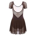 thumbnail image 4 of Alvivi Women's Short Sleeve Backless Skirted Leotards Ballet Dance Dress Gymnastics Bodysuits Coffee XL, 4 of 7